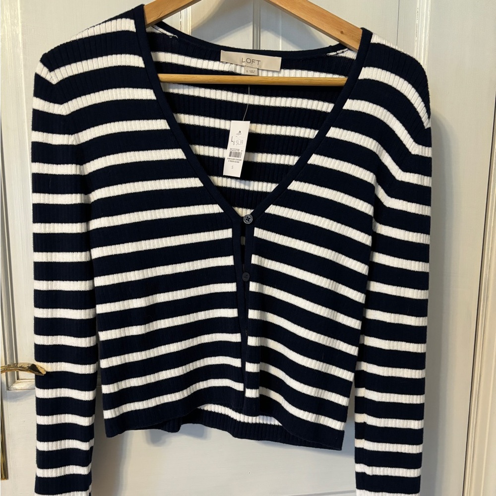 LOFT Black and White Striped Cardigan. Size small